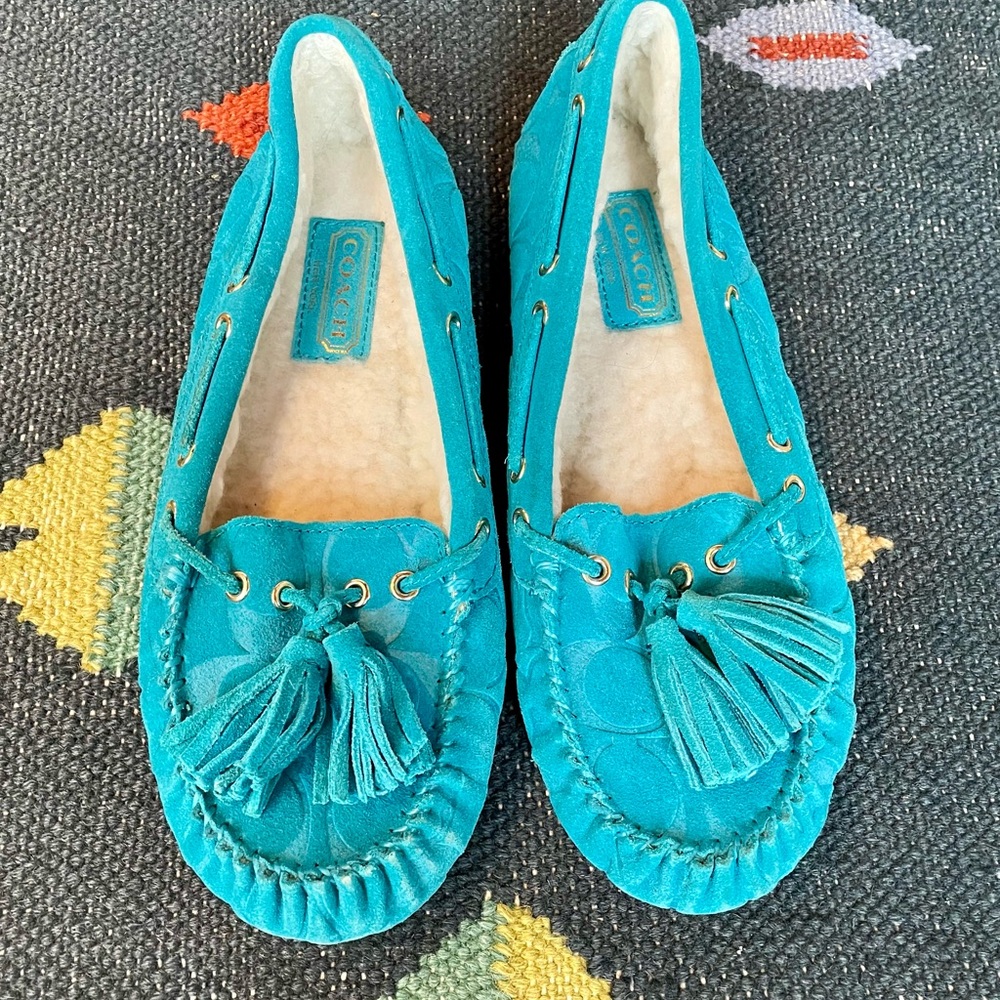 Coach Turquoise Moccasins with Tassels